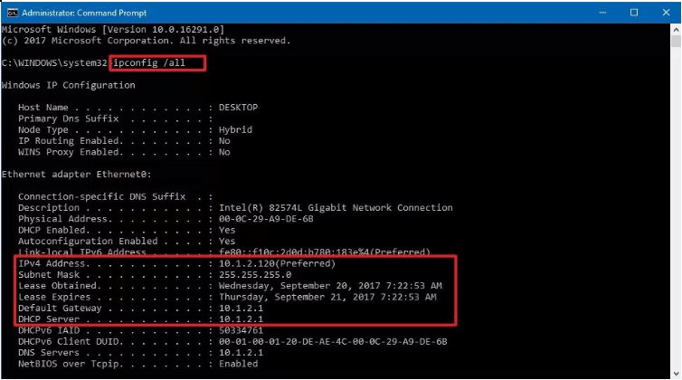 ipconfig/all” and press “Enter”.